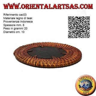 Sottobicchiere tondo in midollino arrotolato e centro in legno teak da10 cm (scuro)