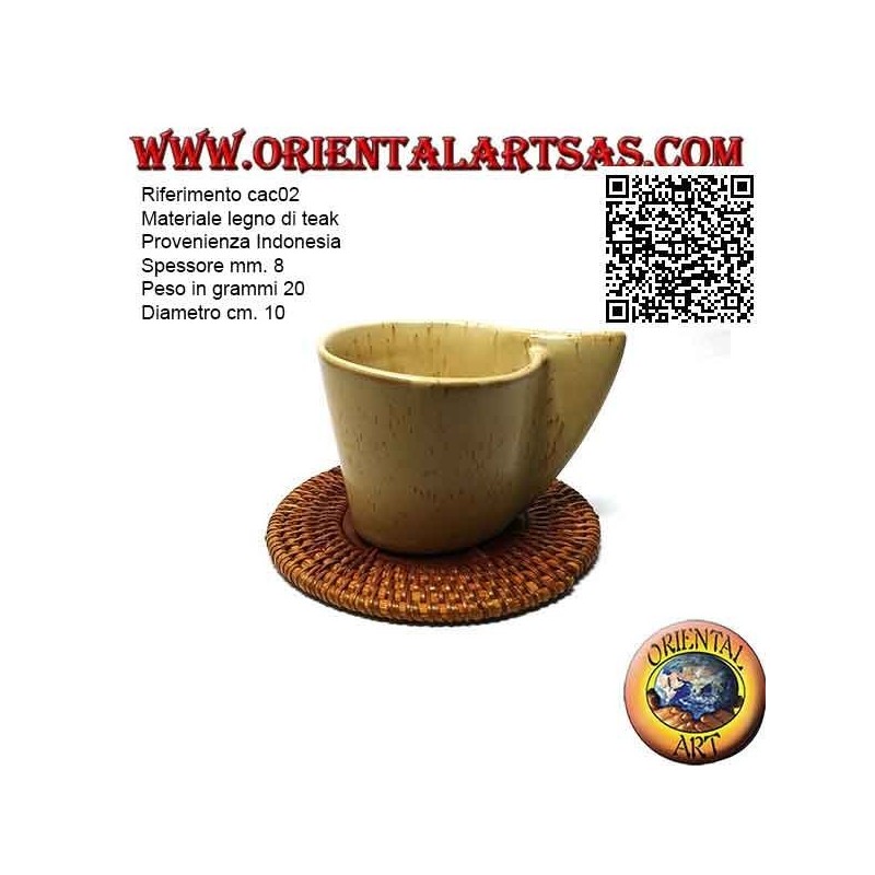 Runder Untersetzer aus gerolltem Korb und mittig aus 10 cm Teakholz (klar)
