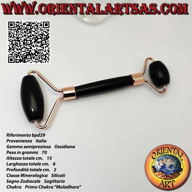 Rullo massaggiante "face roller" di ossidiana nera naturale per Gua Sha