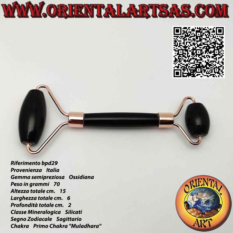 Rullo massaggiante "face roller" di ossidiana nera naturale per Gua Sha