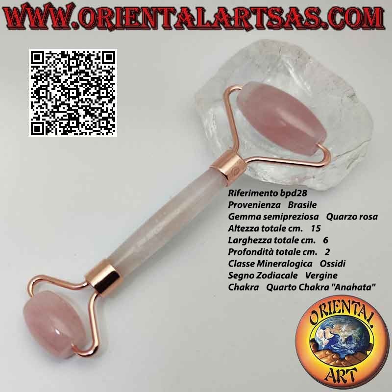 Rullo massaggiante "face roller" di quarzo rosa naturale per Gua Sha