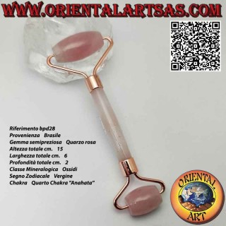 Rullo massaggiante "face roller" di quarzo rosa naturale per Gua Sha