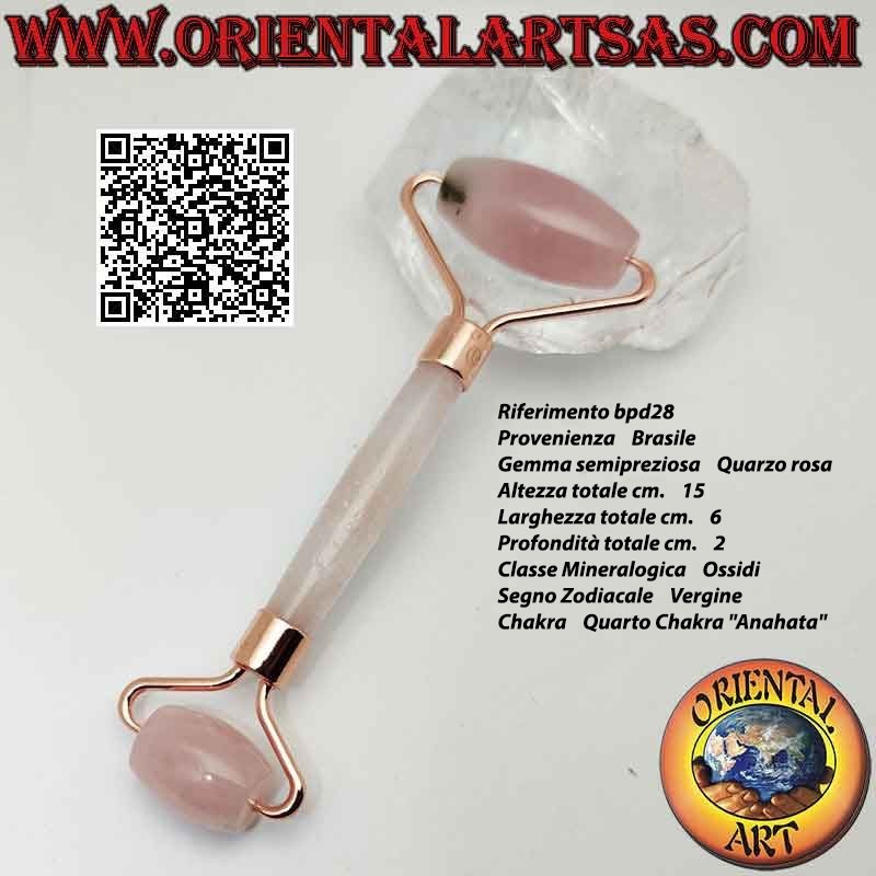 Rodillo de masaje "rodillo facial" de cuarzo rosa natural para Gua Sha