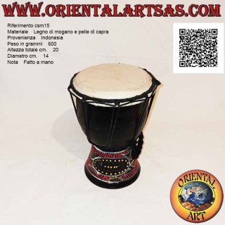 Bongo djembé "mosaico decoración de cocodrilo" 20 cm, color negro, en madera de caoba y piel de cabra