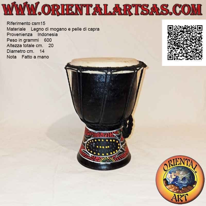 Bongo Djembé "Mosaik Alligator Dekoration" 20 cm, schwarze Farbe, aus Mahagoniholz ​​und Ziegenleder