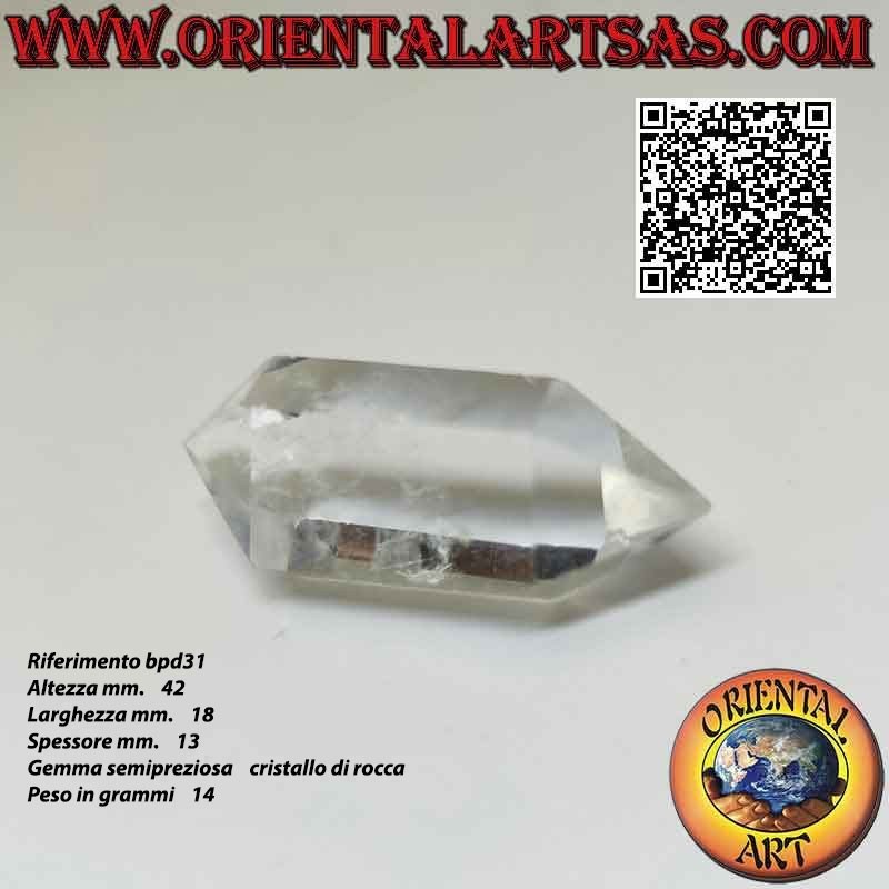 Pointe de prisme hexagonal double en cristal de roche bi-terminé (quartz hyalin) (d)