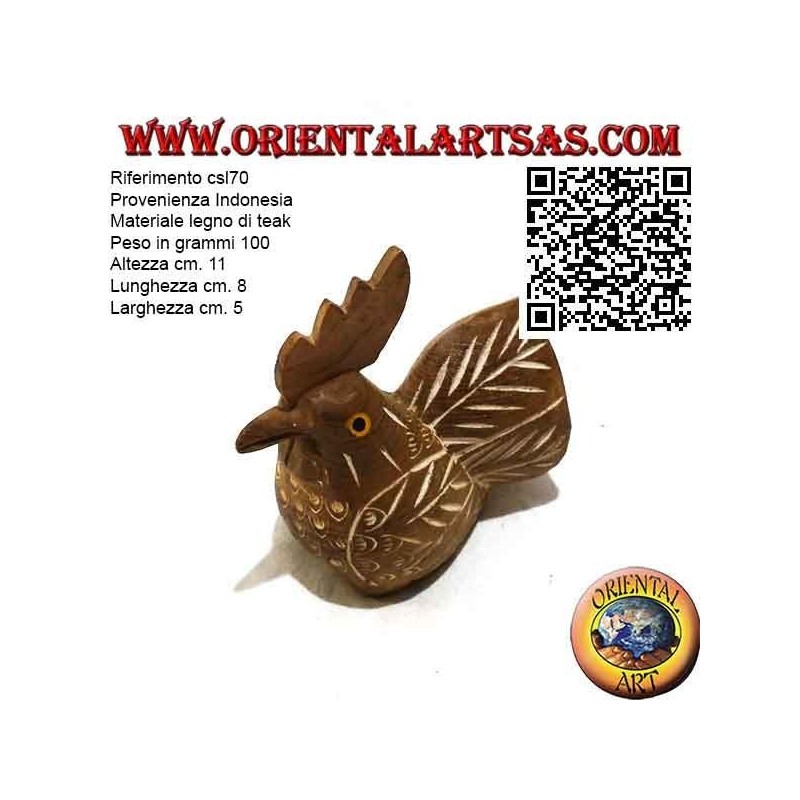 Escultura de gallo pintada a mano, madera de teca de 11 cm (natural)
