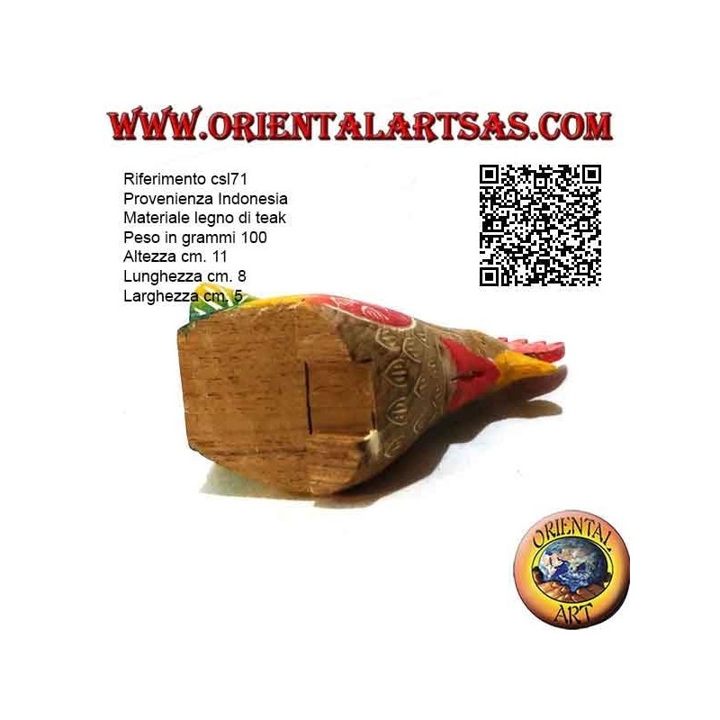 Escultura de gallo pintada a mano, madera de teca de 11 cm (multicolor)
