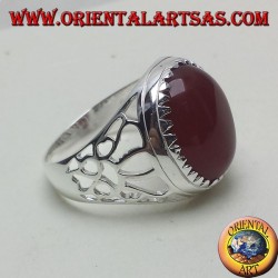 Silver ring carved with oval carnelian