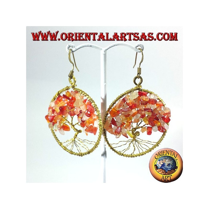 Tree of life earrings with carnelian golden brass