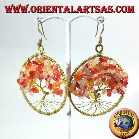 Tree of life earrings with carnelian golden brass