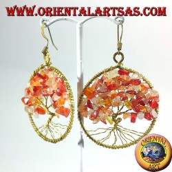 Boucles d'oreilles en laiton doré, arbre de vie avec cornaline