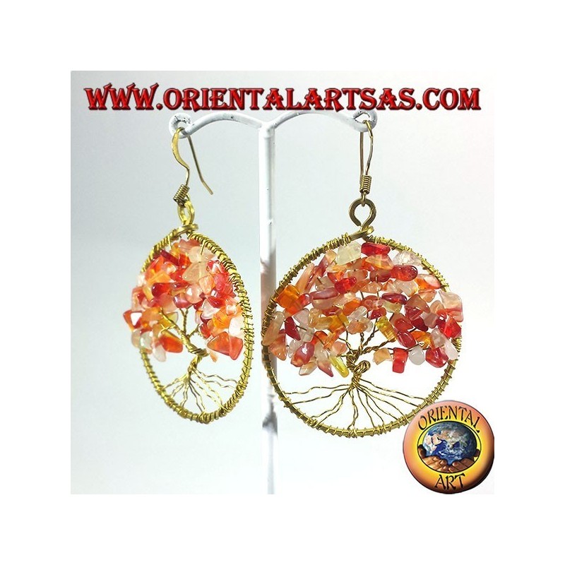 Tree of life earrings with carnelian golden brass
