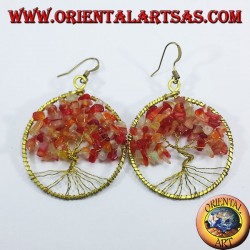 Pendientes de cobre amarillo de oro, árbol de la vida con cornalina