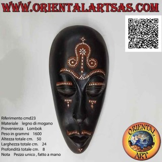 Lombok traditional aboriginal mask in two-tone mahogany wood with mother-of-pearl inlays, 50 x 24 cm