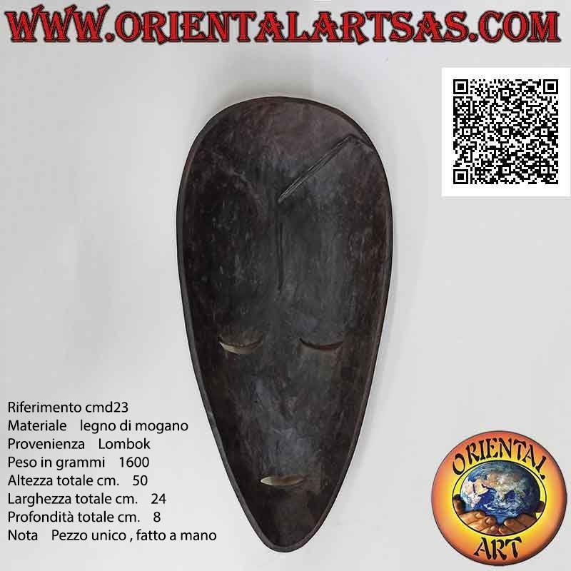 Máscara aborigen tradicional de Lombok en madera de caoba bicolor con incrustaciones de nácar, 50 x 24 cm