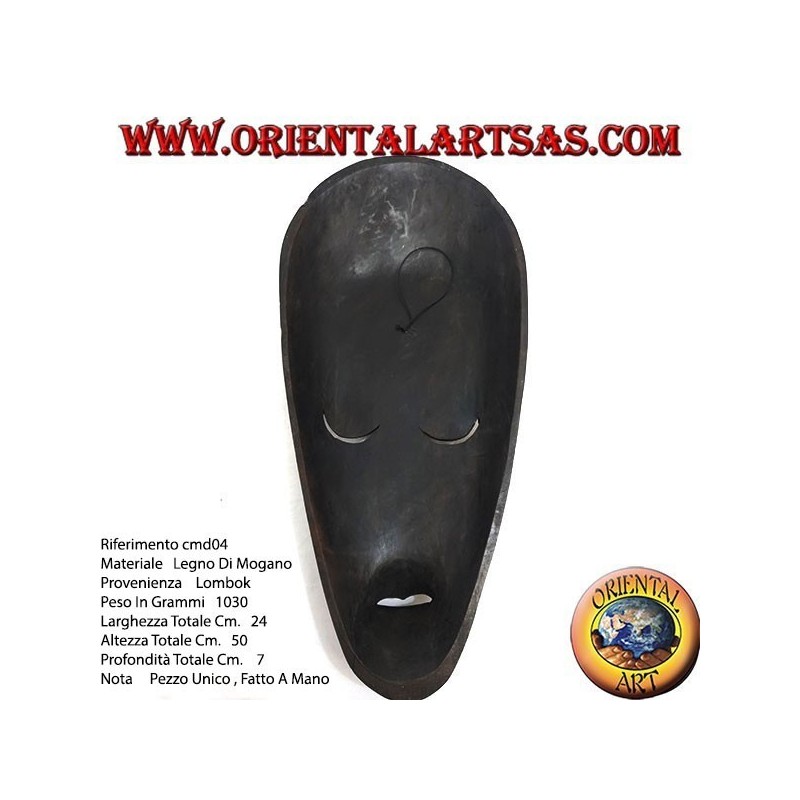 Masque aborigène Lombok en bois d'acajou foncé avec incrustations de nacre de 50 cm