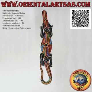 Crocodile mask with "Australian Aboriginal" mosaic decorations in balsa wood, 100 x 18 cm