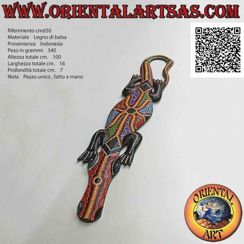 Krokodilmaske mit Mosaik-Dekor "Australian Aboriginal" aus Balsaholz, 100 x 18 cm