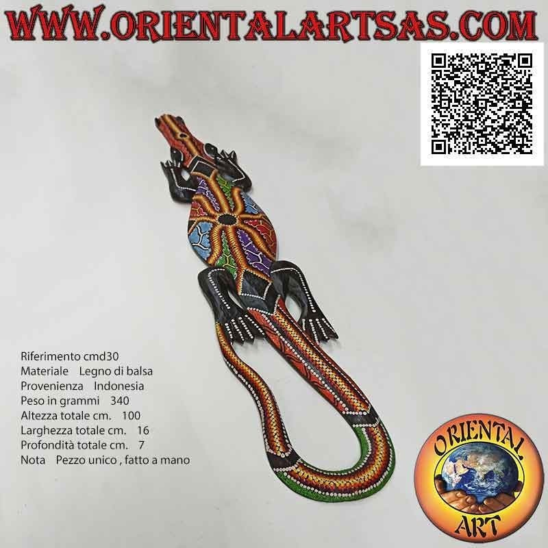 Máscara de cocodrilo con decoraciones de mosaico "aborígenes australianos" en madera de balsa, 100 x 18 cm