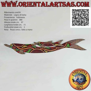Delfin-Paar-Maske mit Mosaik-Dekor "Australian Aboriginal" aus Balsaholz, 97 x 15 cm