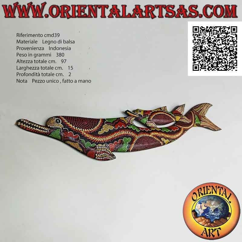 Máscara de pareja de delfines con adornos de mosaico "aborígenes australianos" en madera de balsa, 97 x 15 cm