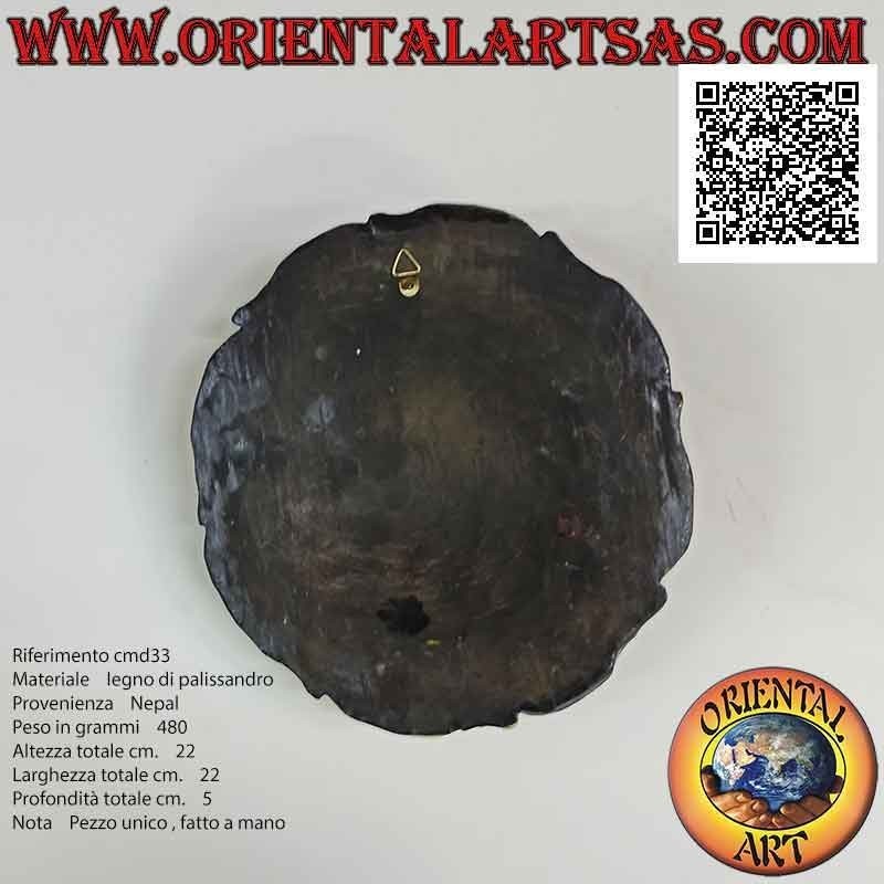 Masque ancien "soleil népalais" sculpté et peint à la main en palissandre, 22 cm