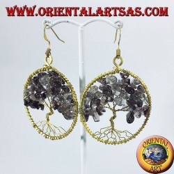 Pendientes de cobre amarillo de oro, árbol de la vida con topacio ahumado