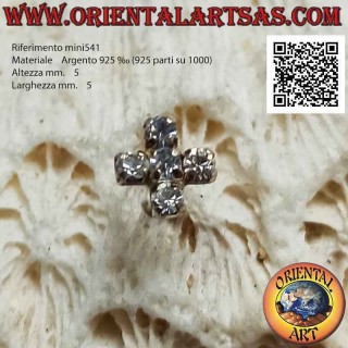 Silberner Mini-Ohrring, Set griechisches Kreuz aus weißen Zirkonen