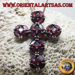 colgante de plata, cruz con granates