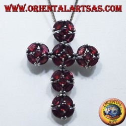 silver pendant, cross with garnets