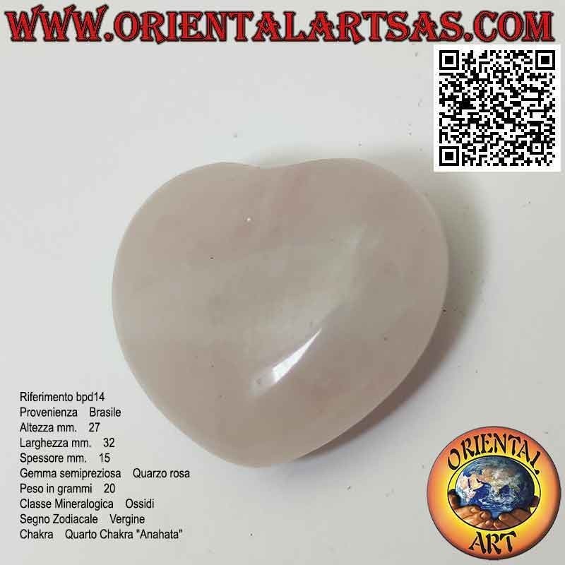 Corazón de cuarzo rosa de 27 mm x 32 mm