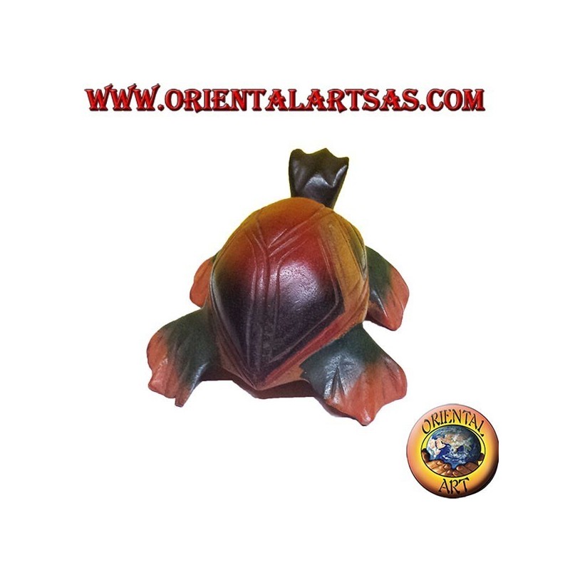 Tartaruga di mare caretta in legno di teak dipinta a mano (14 cm)