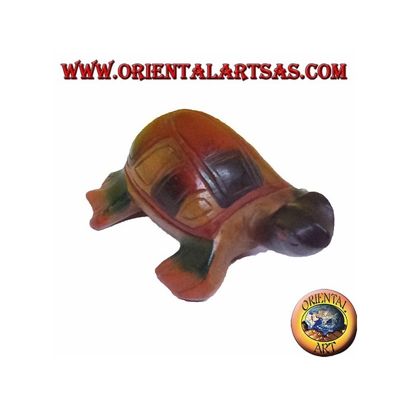 Tartaruga di mare caretta in legno di teak dipinta a mano (14 cm)