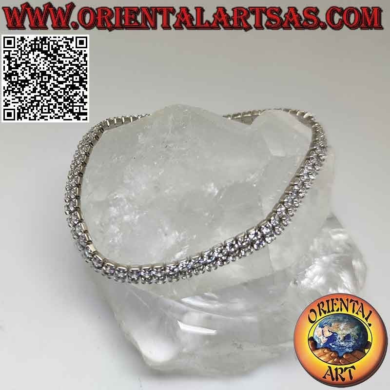Bracciale tennis in argento 925‰ doppia fila di zirconi naturali incastonati da 2 mm (regolabile)
