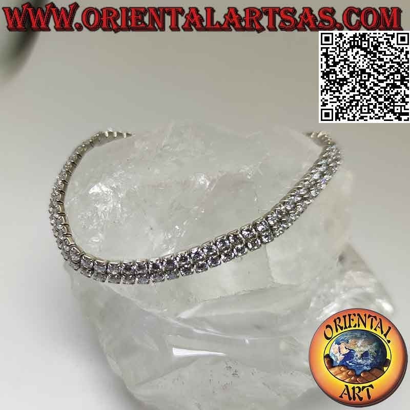 Tennisarmband aus 925 ‰ Silber, zweireihig mit 2 mm natürlichen Zirkonen besetzt (verstellbar)