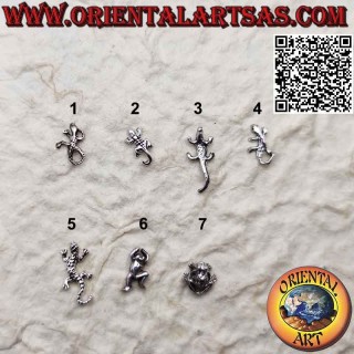Mini pendiente de plata, varios anfibios (geco, lagarto, rana, sapo, cocodrilo, caimán)