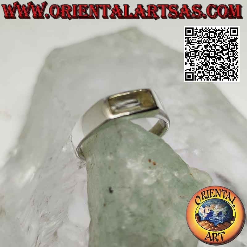 Anillo de plata con citrino rectangular horizontal en engaste liso