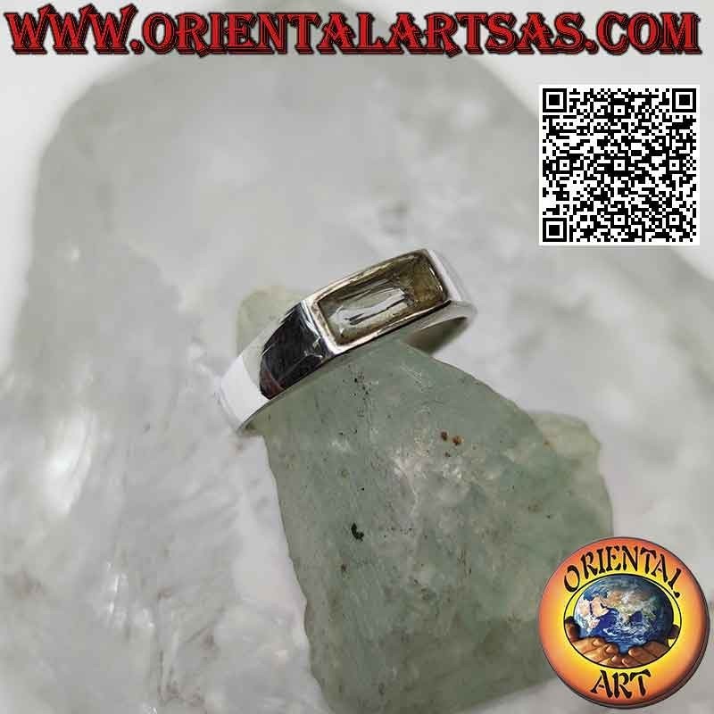 Anello in argento con quarzo citrino rettangolare orizzontale su montatura liscia