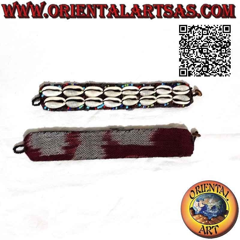 Bracelet 2 rangs avec coquillages cauris et perles colorées (fermeture bouton)