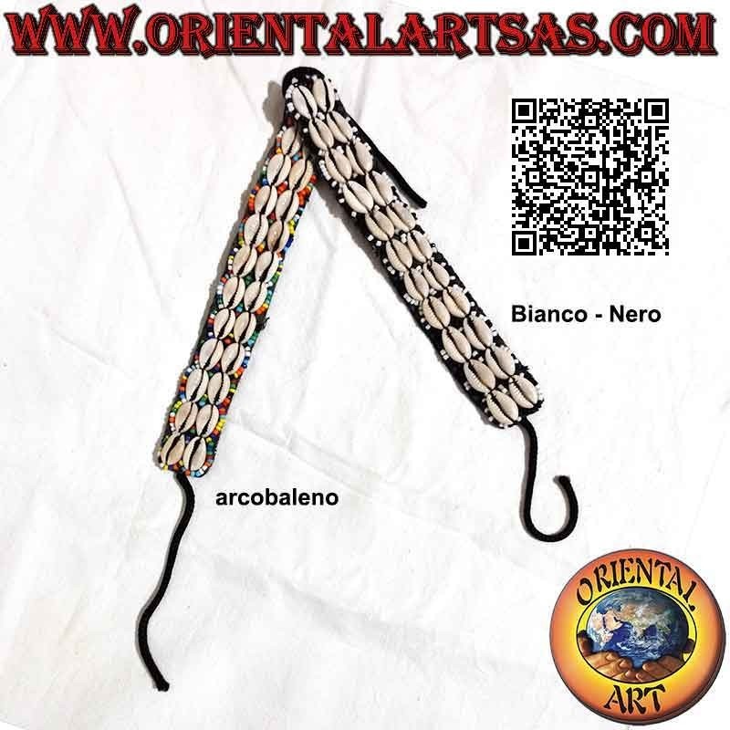 Bracelet 2 rangs avec coquillages cauris et perles colorées (fermeture nœud)