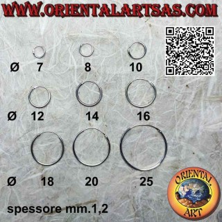 Boucles d'oreilles en argent, simples cercles lisses de 1,2 mm d'épaisseur (classiques)