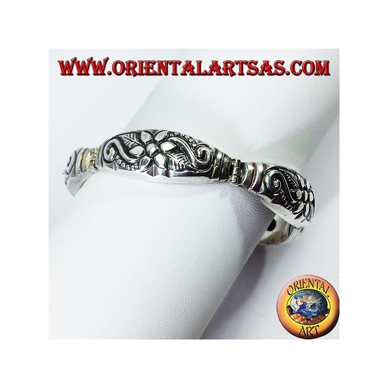 Bracelet argent demi fleur main ciselé