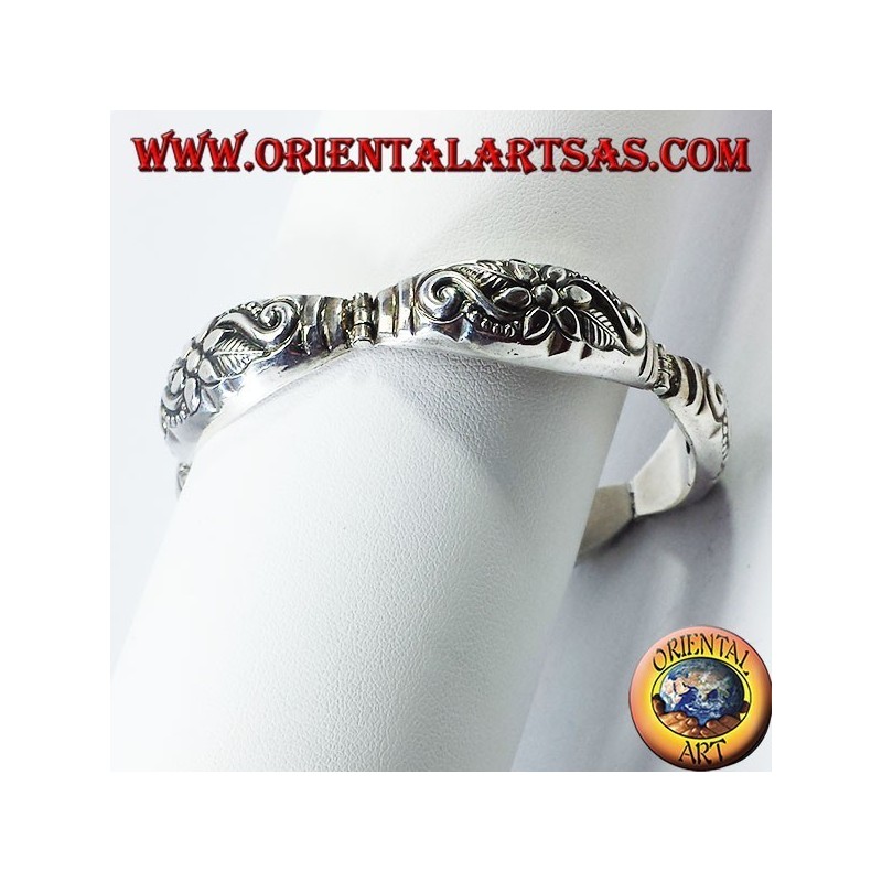 Bracelet argent demi fleur main ciselé