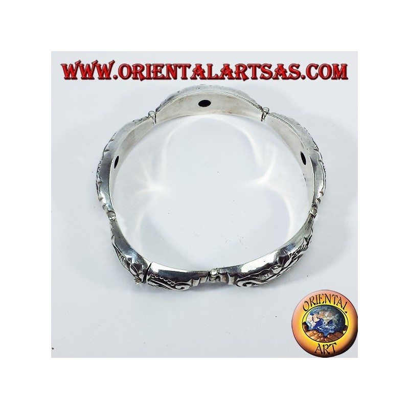 Bracelet argent demi fleur main ciselé