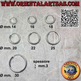 Silver earrings, plain smooth 3mm thick circles (classic)