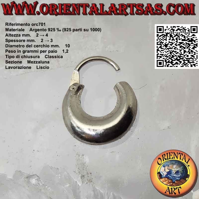 Silberohrringe, einfache glatte Halbmondkreise 10 mm bis 20 mm (klassisch)
