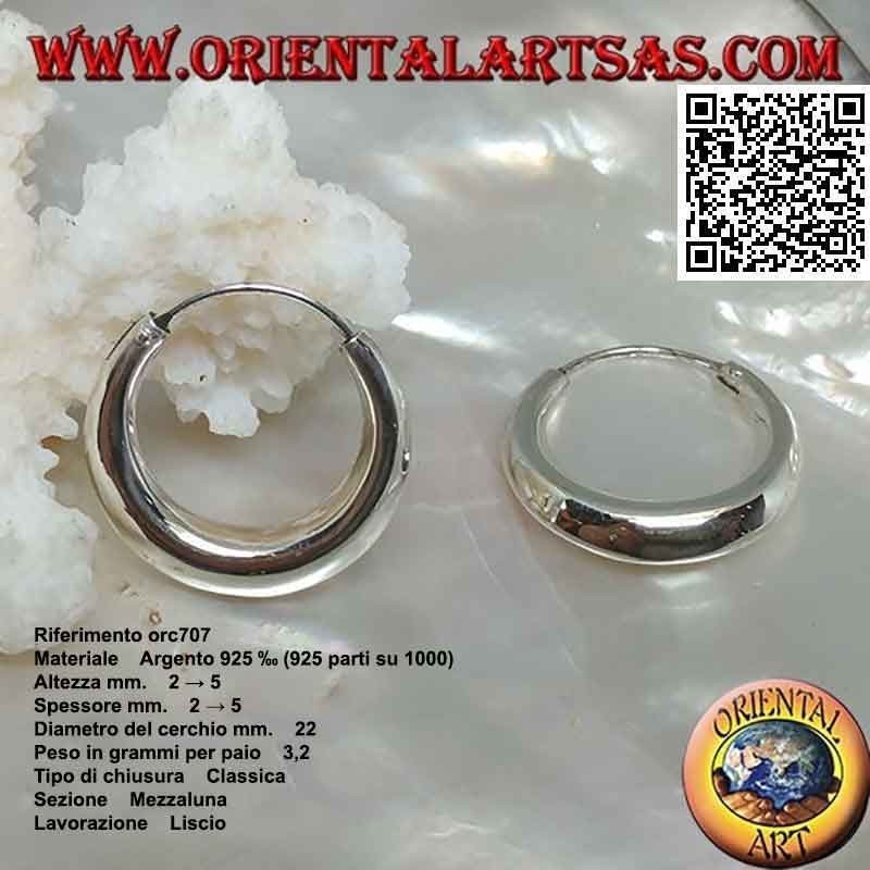Pendientes de plata, círculos de media luna lisos simples de 22 mm a 45 mm (clásicos)