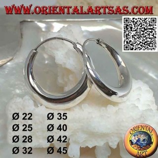 Pendientes de plata, círculos de media luna lisos simples de 22 mm a 45 mm (clásicos)