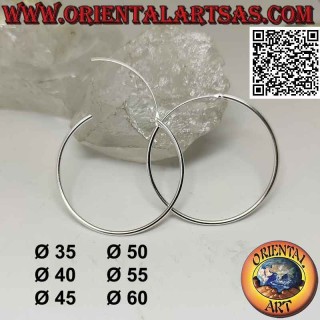 Pendientes de plata, círculos simples lisos de 1,5 mm de grosor desde 35 mm Ø hasta 60 mm Ø (clásicos)